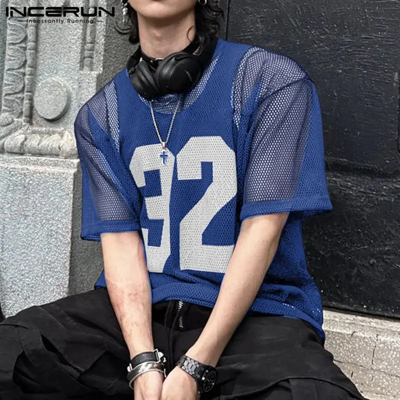 INCERUN Men T Shirt Mesh Transparent Printing O-neck Short Sleeve Sexy Men Clothing Streetwear Summer 2024 Fashion Male Tee Tops - Image 3
