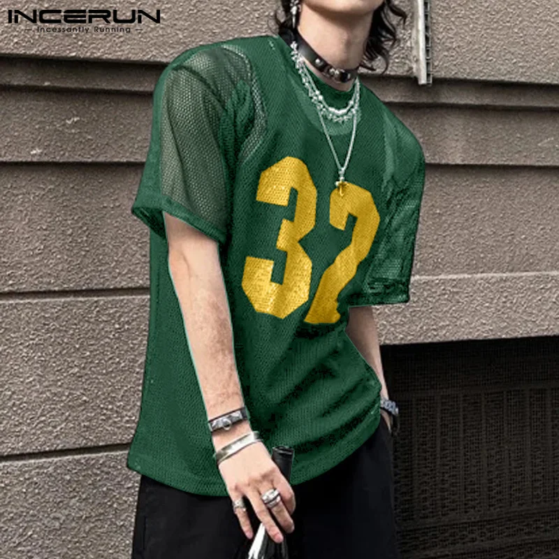 INCERUN Men T Shirt Mesh Transparent Printing O-neck Short Sleeve Sexy Men Clothing Streetwear Summer 2024 Fashion Male Tee Tops - Image 4