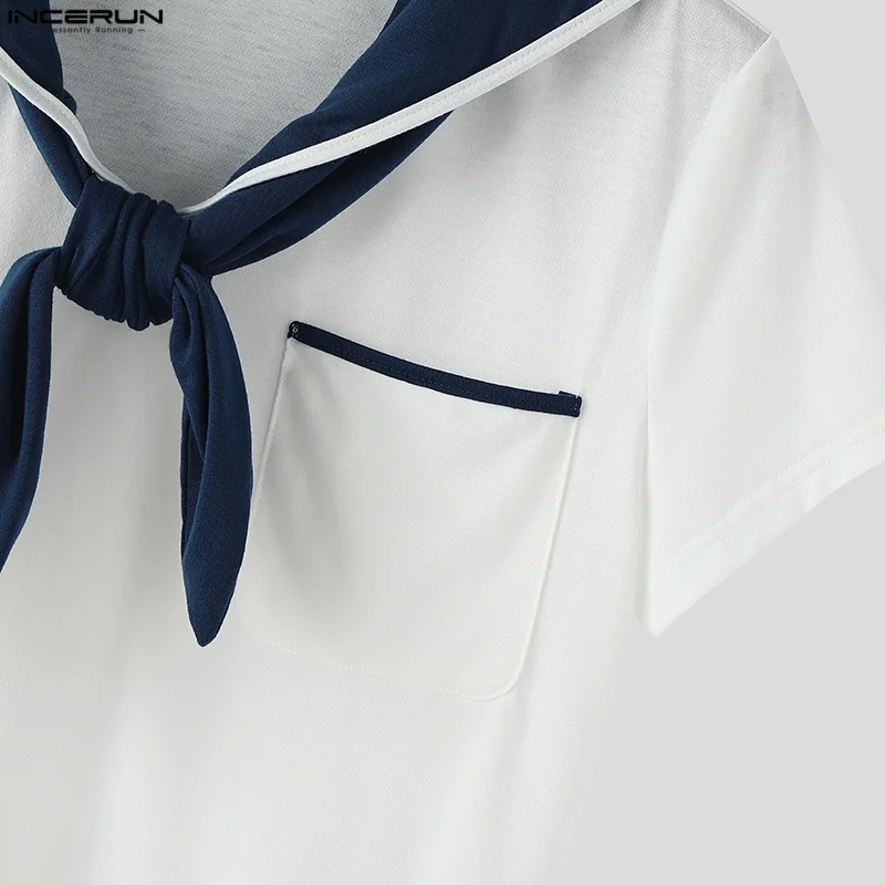 INCERUN Men T Shirt Patchwork Summer Navy Collar Short Sleeve Male Tee Tops Streetwear 2025 Pockets Fashion Casual Men Clothing - Image 5