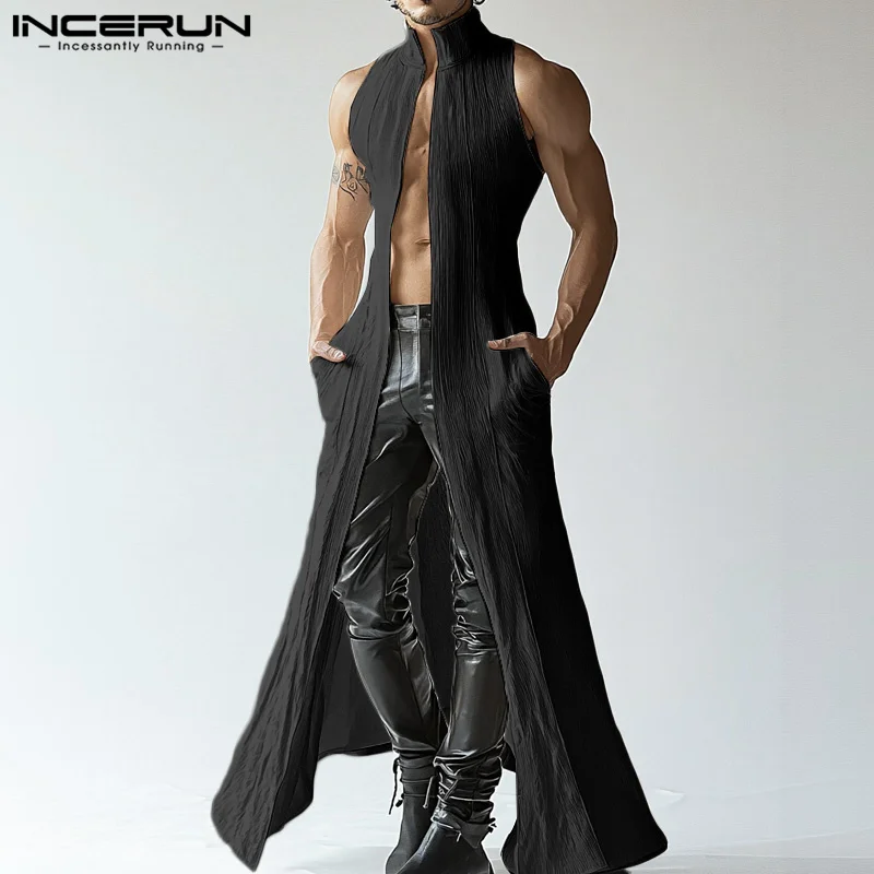 INCERUN Tops 2025 American Style Fashion Men Deconstruction Texture Long-style Cardigan Vests Casual Streetwear Solid Tank Tops