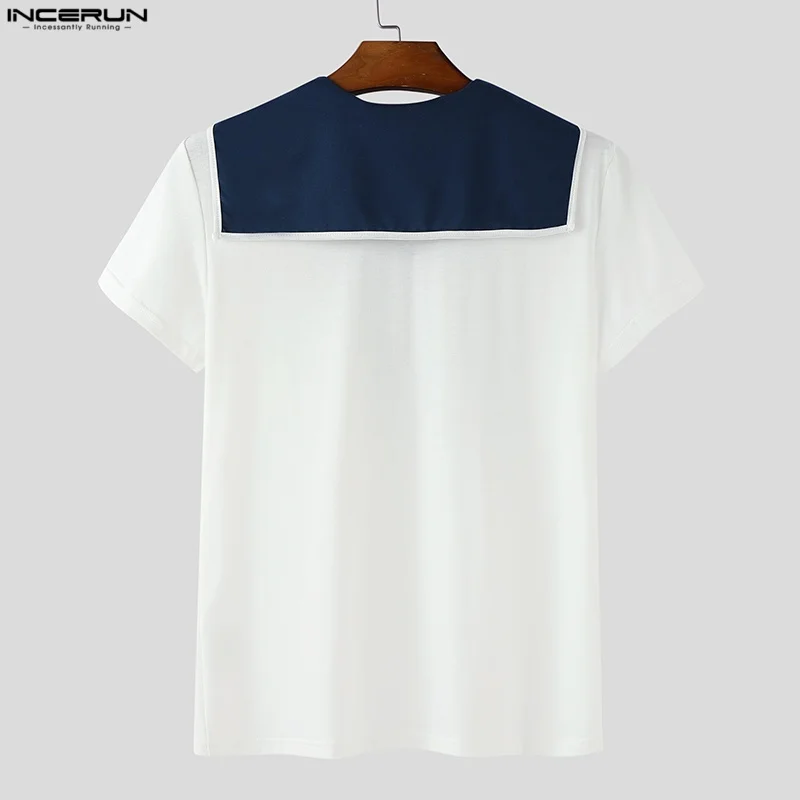 INCERUN Men T Shirt Patchwork Summer Navy Collar Short Sleeve Male Tee Tops Streetwear 2025 Pockets Fashion Casual Men Clothing - Image 4
