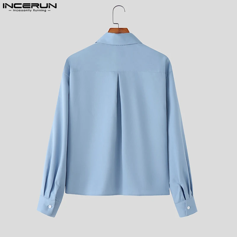 INCERUN Men Shirt Solid Color Lapel Long Sleeve Button Loose Crop Tops Men Streetwear 2025 Fashion Casual Men Clothing S-5XL - Image 5