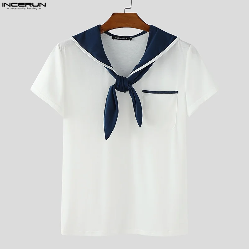 INCERUN Men T Shirt Patchwork Summer Navy Collar Short Sleeve Male Tee Tops Streetwear 2025 Pockets Fashion Casual Men Clothing - Image 3